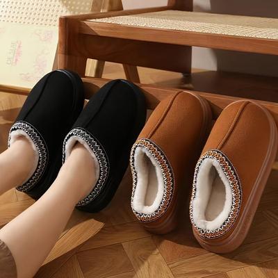 Couple Thick Sole Slippers, Memory Foam Insole, Warm Fabric Lining, Stitched Upper Design, Non-slip EVA Sole, Easy To Put On And Take Off Home Shoes