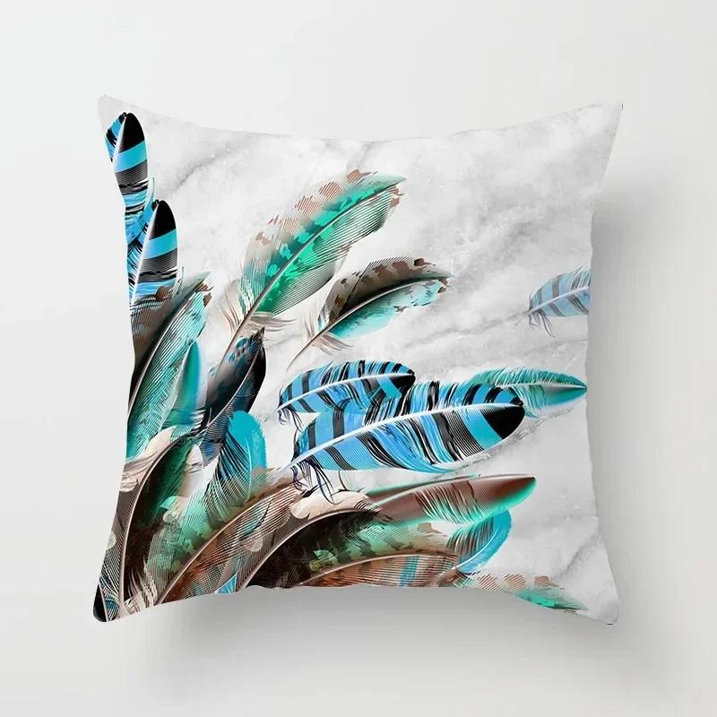 Luxury Home Decor Pillow Cover Car Living Room Sofa Cushion Cover Colorful Feather Print Pattern Cushion Cover