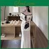 French Style Off Shoulder Dress With Splicing Material For Elegant Fall Fashion
