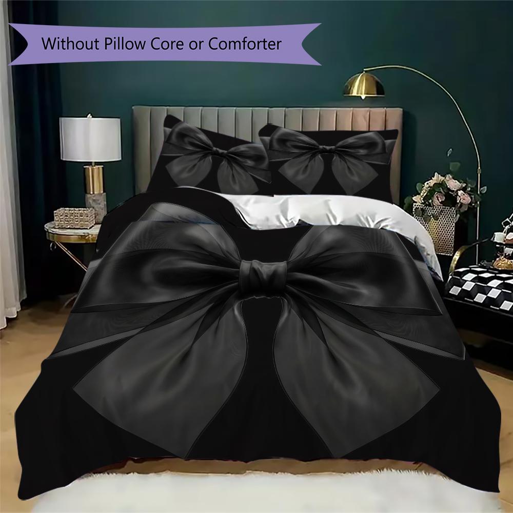 Minimal Black Bow Pattern Bedding Uilt Set Uilt Cover Pillowcase Home Decoration Birthday Gift (1 * Duvet Cover + 2 * Pillowcase Without Core)
