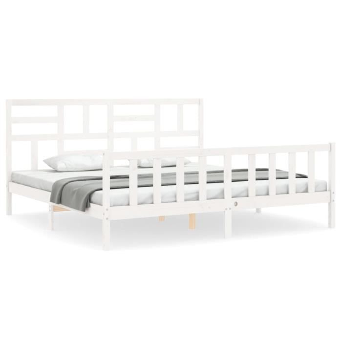 VidaXL Bed Frame with Headboard White 200x200 Cm Solid Wood 3193097