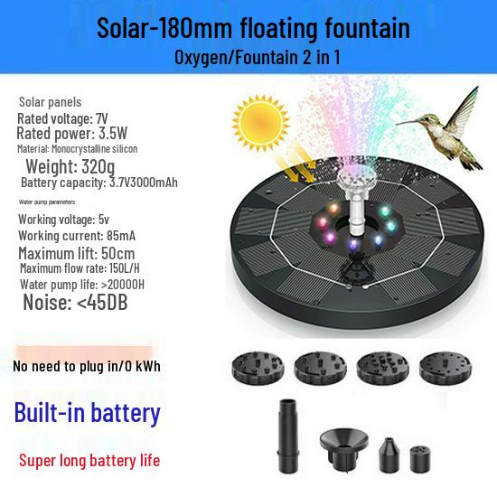 New Round Solar Bird Bath Fountain with Floating Pump and Light