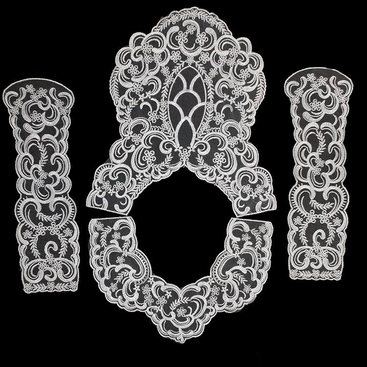 Mesh Bottom Embroidery, Polyester Silk Embroidery, Lace Collar, Four-Piece Set, Front Collar And Back Leader Flower, Wedding Dress Accessories