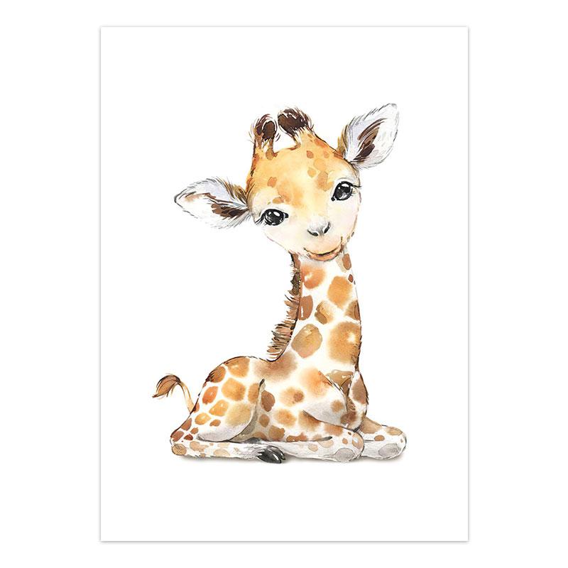 Elephant Giraffe Squirrel Fox Children's Room Decoration Animal Canvas Painting Posters and Prints Modern Cartoon Lion Raccoon