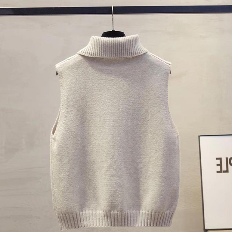 Otoño Invierno Coreano Color Sólido Solapa Sin Mangas Versátil Casual Chaleco Tejido Para Mujer