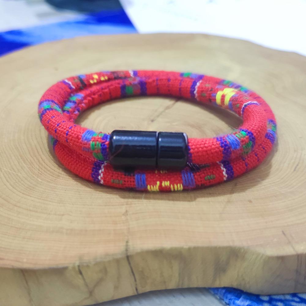 Men's Ethnic Fabric Magnetic Buckle Bracelet - Available in Various Colors