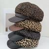 Retro Leopard Print Beret For Children, Spring And Autumn Fashion Painter, Octagonal Hat, Leather Brim, Newsboy Hat