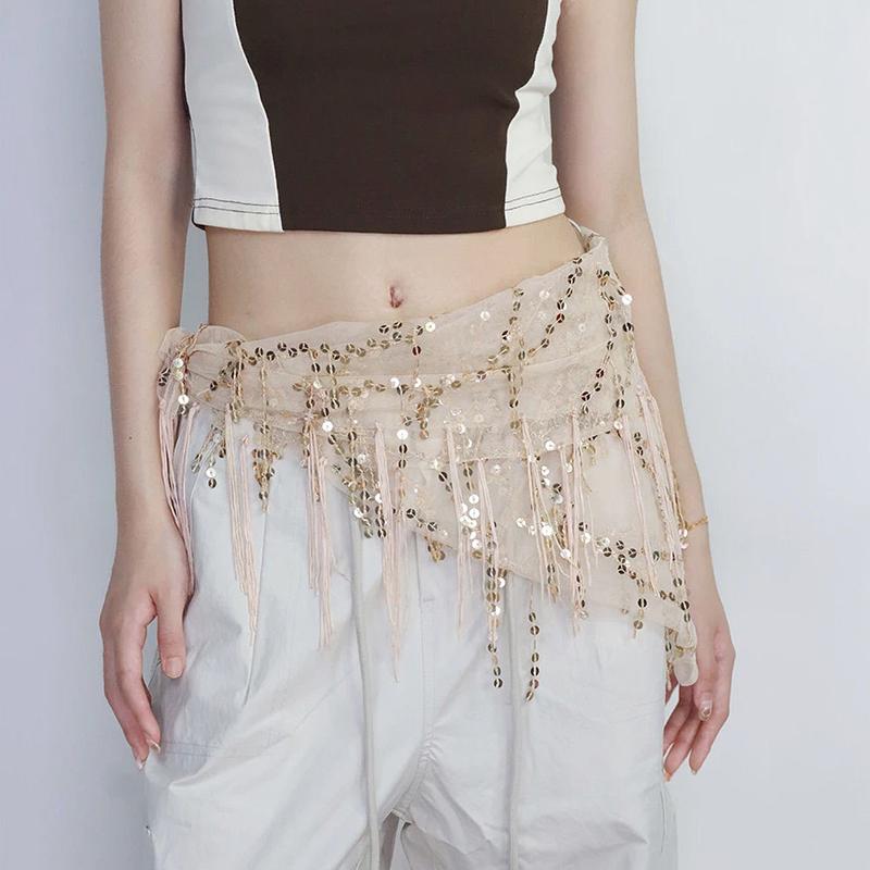 Versatile Belly Dance Waist Chain Tassel Triangular Scarf Waist Belt Jazz Dance Accessories Indian Dance Holiday Fart Curtain