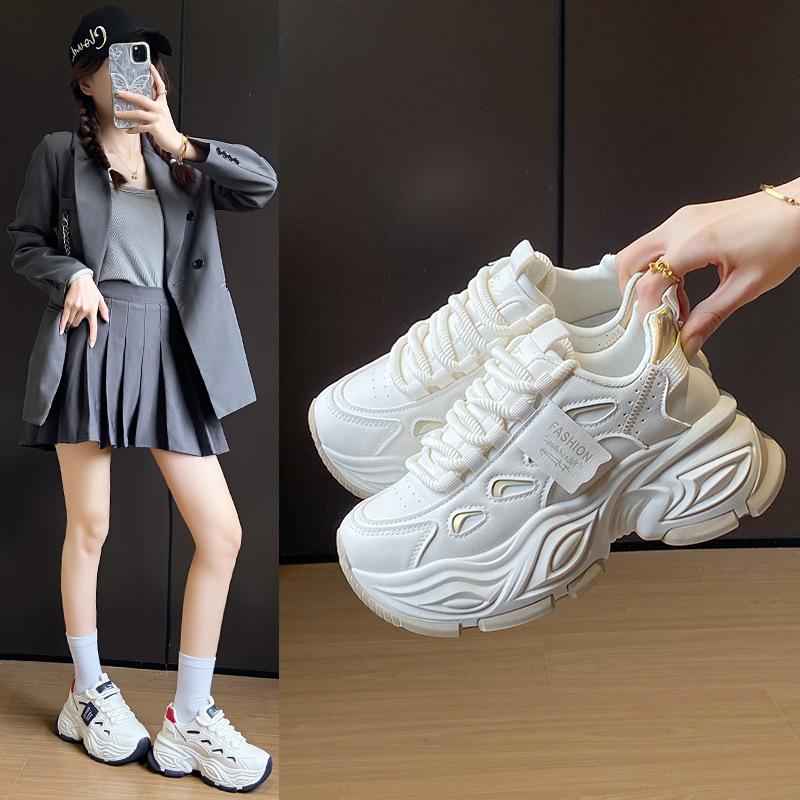 Women's Sports Shoes Vulcanized Women's Running Shoes Sporty Style Thick Sole Height Increasing Fashionable and Versatile