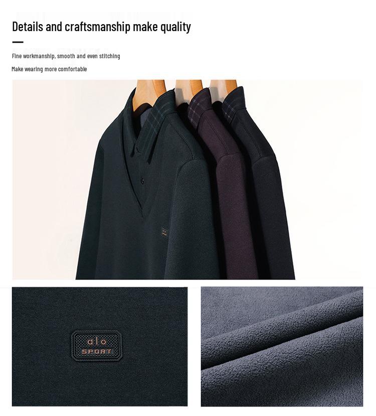 Men's 2025 Winter Premium Long-Sleeve Polo with Wool & Silk Fleece Lining, High-End Casual Base Layer