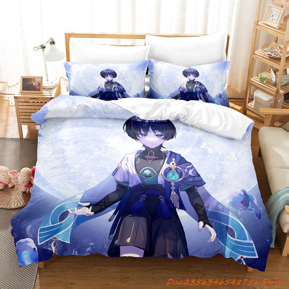 Comforter Game Genshin Impact Scaramouche Bedding Set Cartoon Anime Three-Piece Set Adult Kid Bedroom s 3D Kawaii