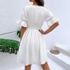 Women's Patchwork Lace Fashionable V-neck Waist Cinching Color Dress