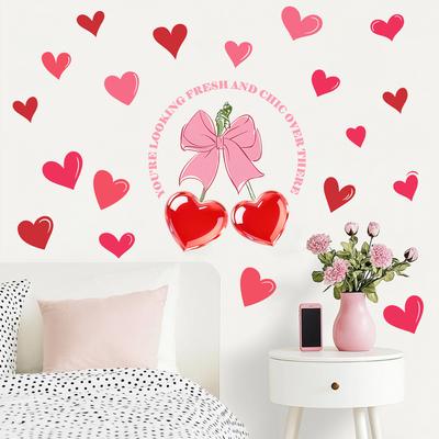 Sweet Heart Bow Pink Romantic Decorative Sticker for Living Room and Study