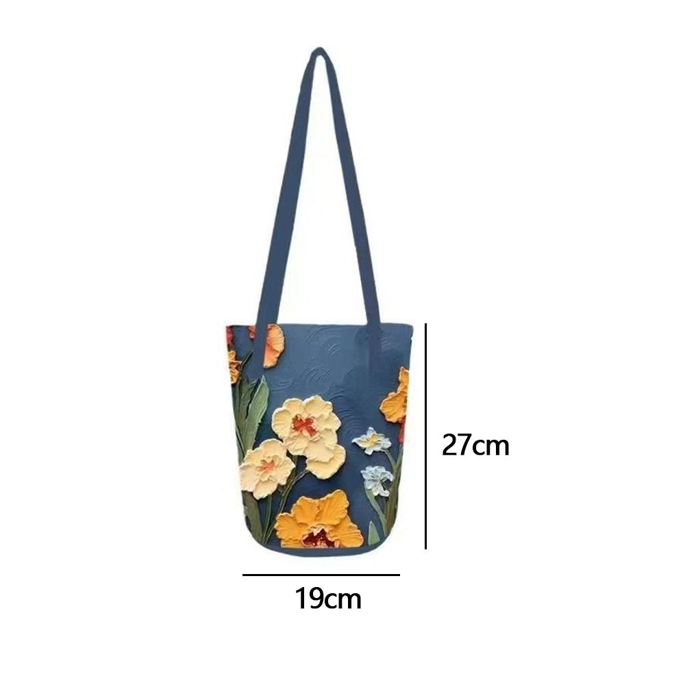 Fashion Women's Shoulder Bag Floral Pattern Canvas Bucket Bag Casual Large Capacity Handbag