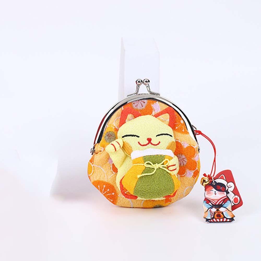 

Doll Maneki Neko Coin Purse Japanese Style Card Holder Retro Lucky Cat Clutch Bag Travel жёлтый