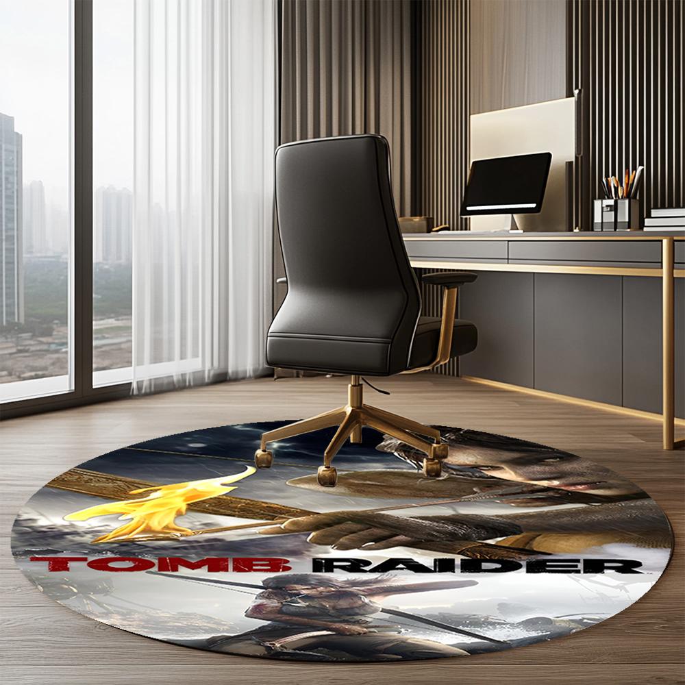 Tomb Raider Printed Round Rug Carpet Chair Rug Area Rug Entryway Doormats,for Office Chair Living Room Bedroom Kitchen Room.