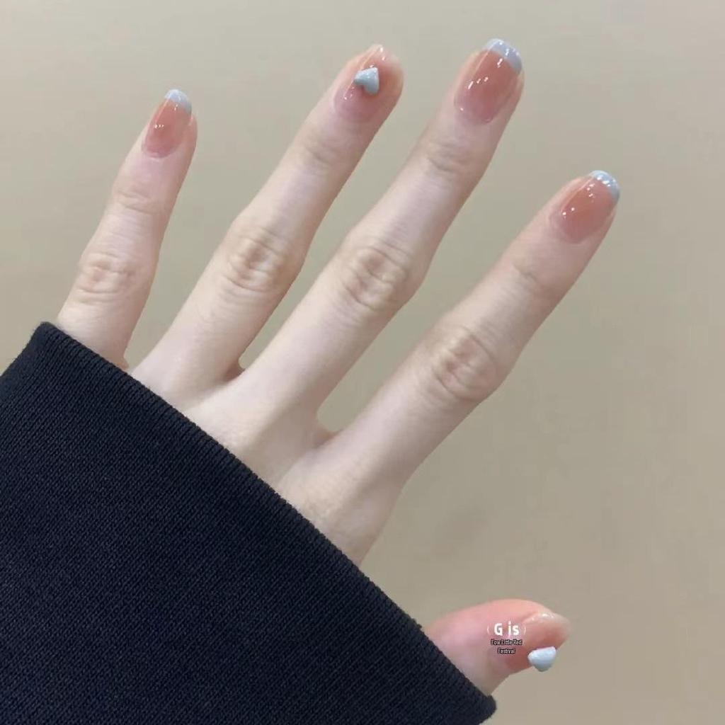 Blush Peach Nude Student Press-On Nails - Solid Color, Simple Ice Transparent Tips