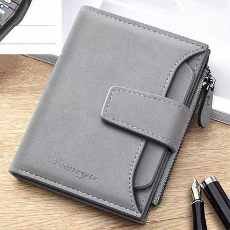 

Мужской кошелек из искусственной кожи, короткий, винтажный, многокарточный, короткий кошелек из кожи с масляной пропиткой, подарочная поп-коробка, подарок серый