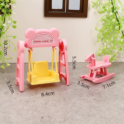 1 Set Dollhouse Macaron Color Miniature Swing Horse Kit For Baby Doll Kids Pretend Play Toys Girls Gifts DIY Accessories