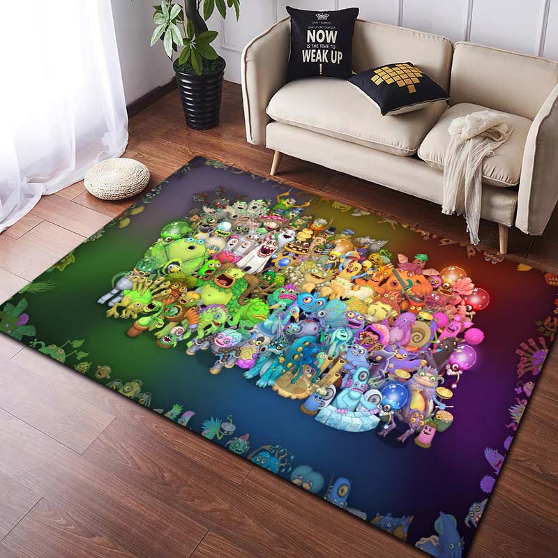 Tappeto 3D My Singing Monsters Videogioco Cartoon Area Rug, Tappeto per la casa Soggiorno Camera da letto Divano Zerbino Decor, Tappetino antiscivolo per bambini
