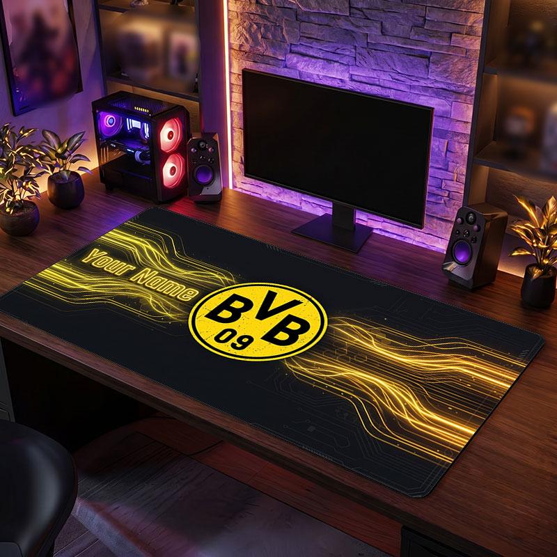 Tappetino per Mouse Grande Personalizzato Borussia Dortmund, Stampa Testo Nome Personalizzato, Tappetino da Scrivania Antiscivolo con Logo Calcio, Regalo per Gamer