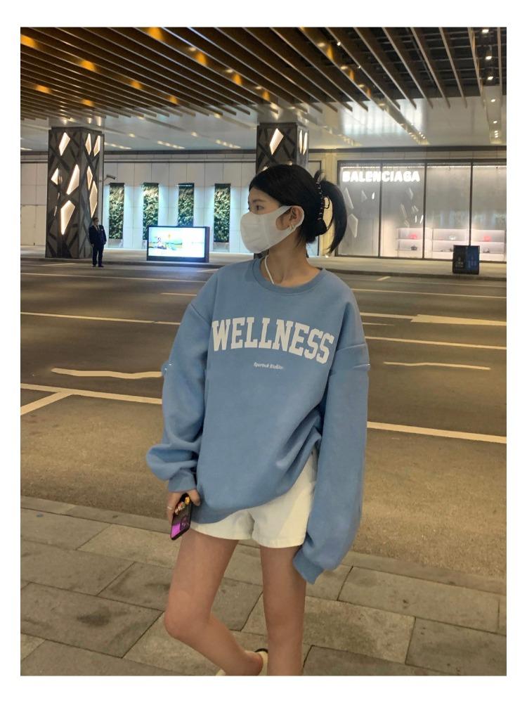 Padded Loose Casual Sweatshirt Women Autumn and Winter Coat Ancient Round Neck Long Sleeve Bottom Shirt Tops Fashion Retro Versatile Sweatshirt