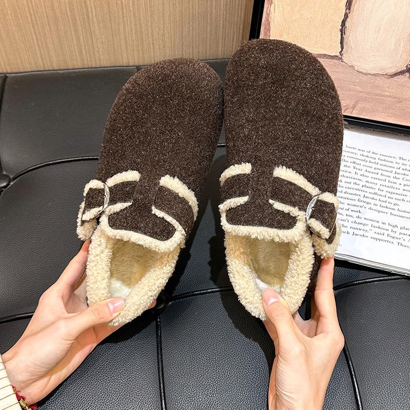 Флисовая теплая обувь Doudou зимняя новая модная темпераментная удобная повседневная обувь односложная пряжка зимняя обувь Mao Mao 35 коричневый 2927₽