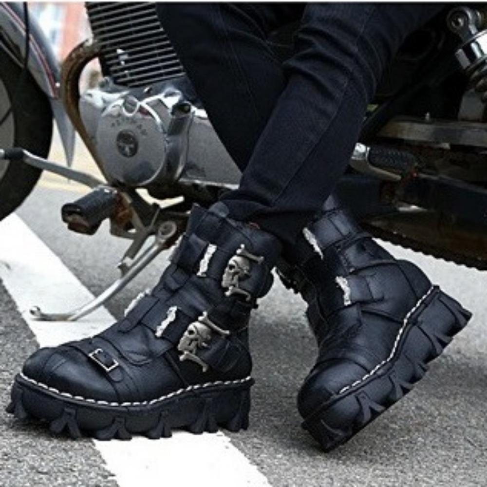 Autumn and Winter Men's Leather High Top Desert Short Boots, Motorcycle Boots, Thick Soled Punk Leather Boots