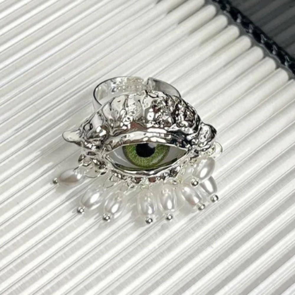 

Delicate Glaze Ring Tassels Opening Finger Ring Aesthetic Devil s Eye Ring Party Favors серебряный