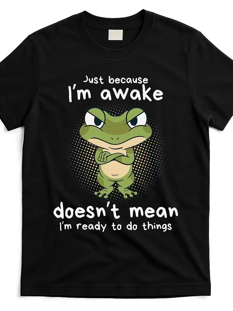 Men s Funny Angry Frog Graphic T- Shirt -  Just Because I m Awake  Humor Design, L