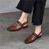 Johnature Real Leather Low Heel Sandals Woven Hollow Out Versatile Square Toe Commuting Women's Shoes