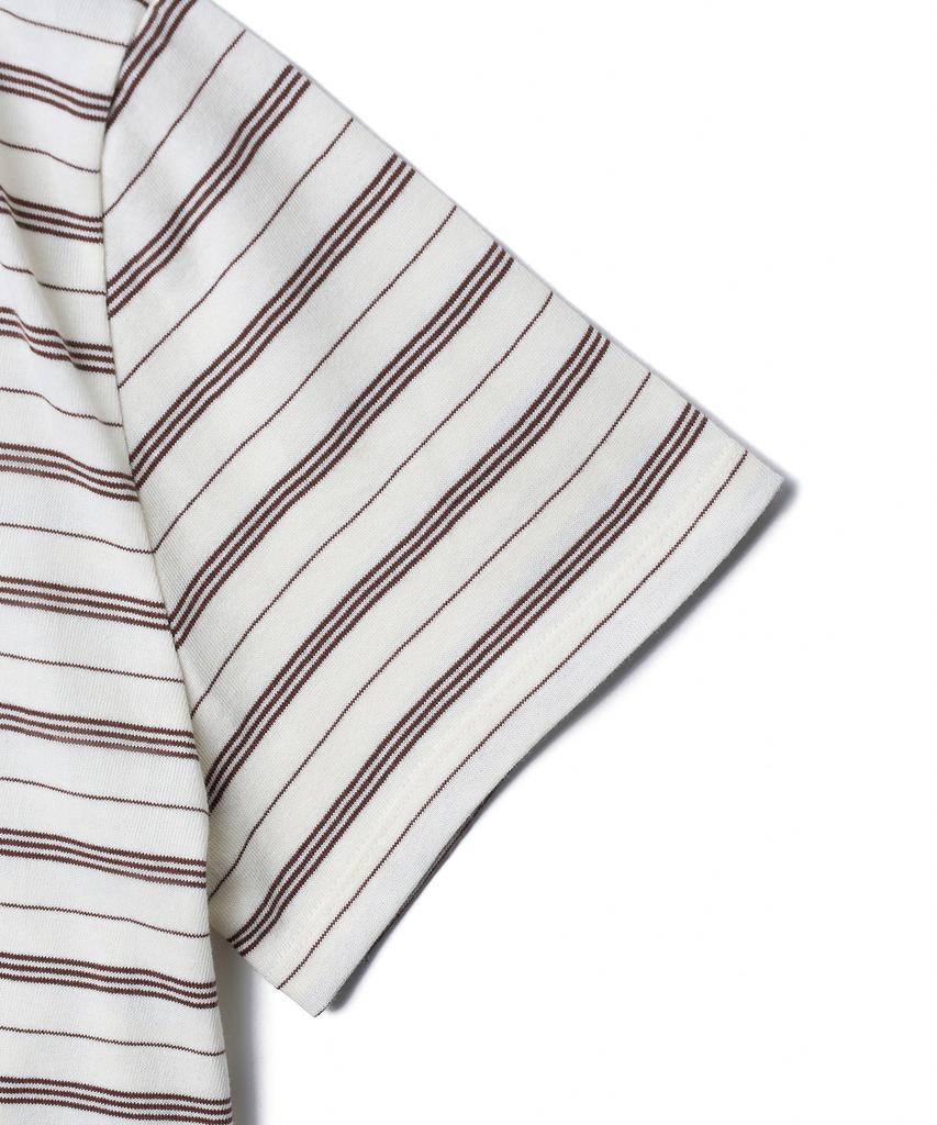 TTUDEMENT 50S Embroidered Striped Semi Over Fit T-Shirt_Brown