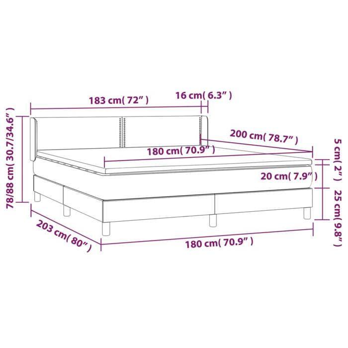 3129652 vidaXL Lit à sommier tapissier avec matelas Marron foncé 180x200 cm