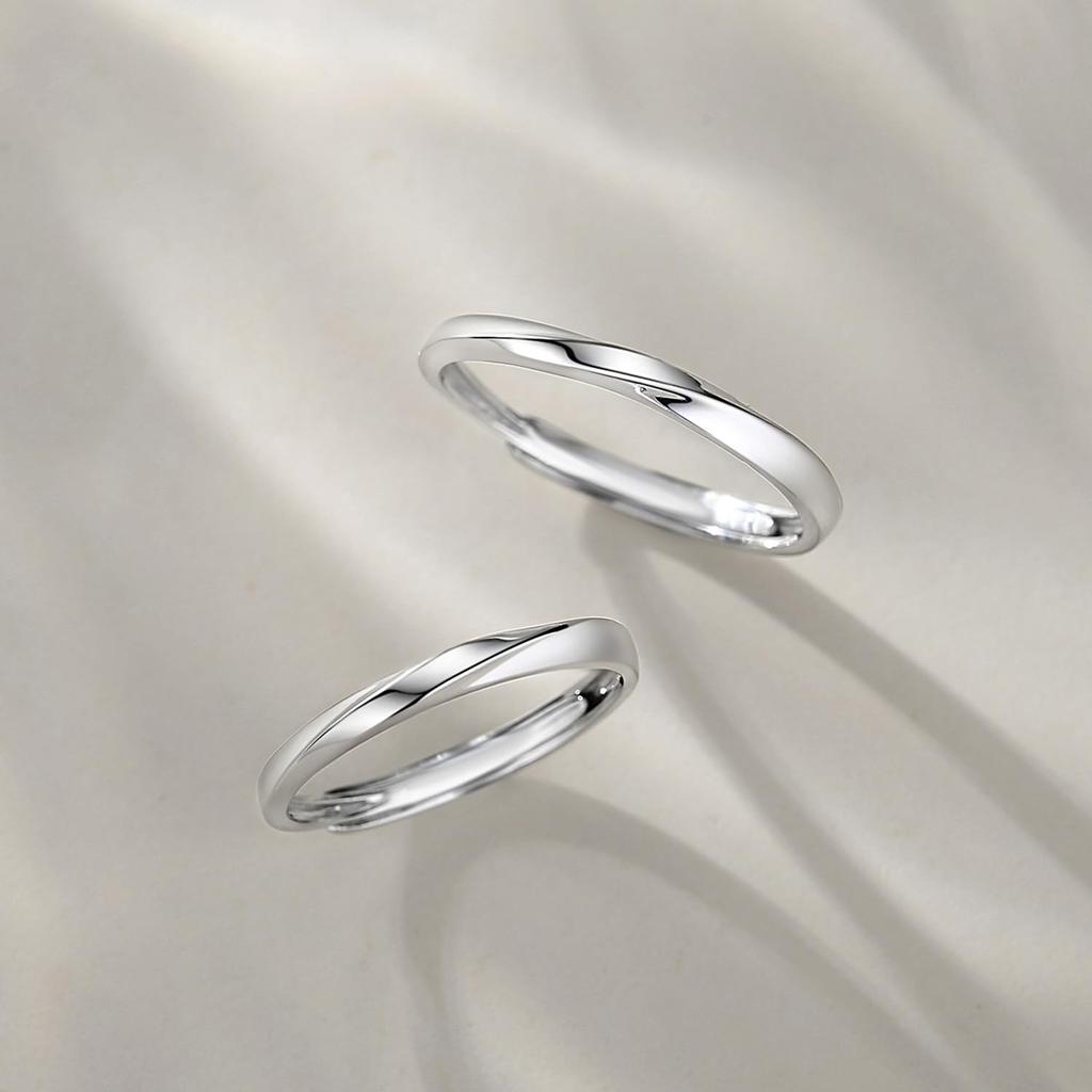FANCIME Platinum Pair Set of Adjustable Engagement and Wedding Gift Boxed and Gift Perfect for Anniversaries and and Rings, Pt950, 2, Bands,