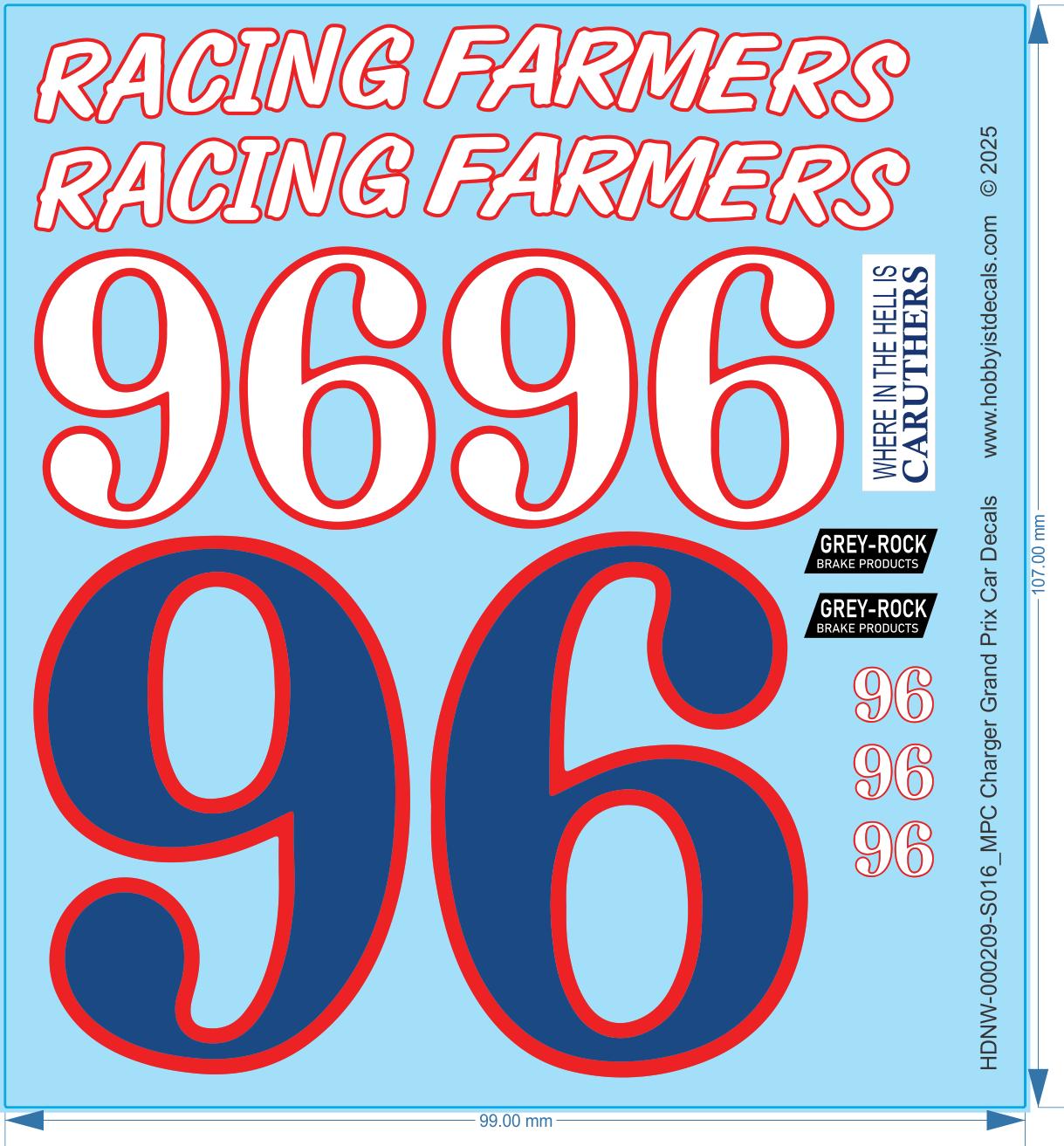 MPC Charger Grand Prix Car Decals -1/16 Scale - Water Decal
