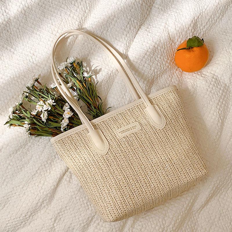 

Straw Woven Bag for Women s Summer New Fashion Large Capacity Woven Bag Hand-held Tote Bag Women s Simple Shoulder Bag бежевый