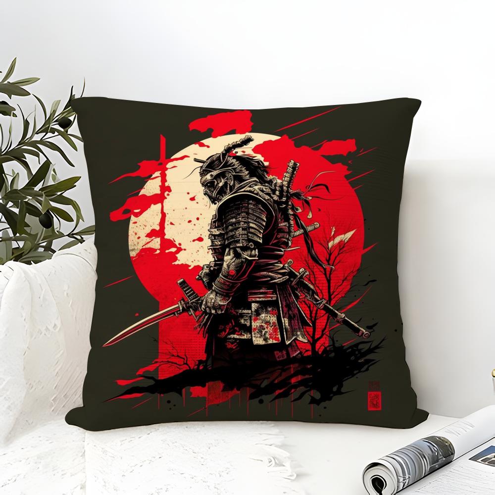 Classic And Handsome Shogun Samurai Pattern Pillow Case Linen Pillow Case Sofa Home Decor Cushion Cover Cushion Cove