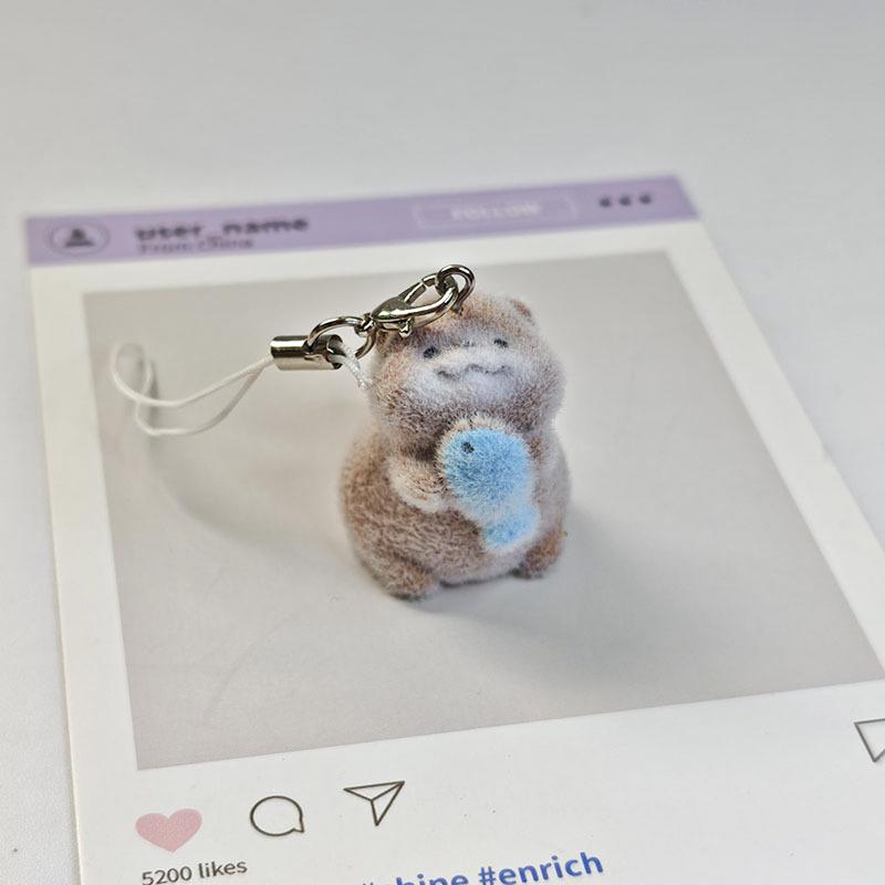 Lovely 3D Flocked Otter Pendant Keychain Cute Cartoon Backpack Charm  Animal Keyring Bag Hanging Decoration Accessories