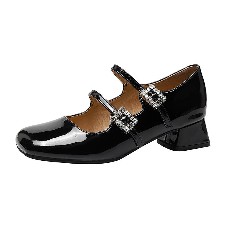 Patent Leather Women High Heel Shoes Retro Thick Heel Female Pumps 2024 Brand Shoes Female Buckle Strap  Solid Classics Pumps