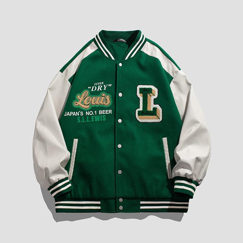 Jacket for Men, Japanese Students, Teenagers, Embroidered Stand-up Collar Baseball Uniform, Small Oxford Knitted Base Fabric, Trendy Men's Jacket