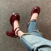 New Women's High Heels 2025 Spring Fashion Retro One Button Strap High Heels French Elegant Coarse Heels Single Shoes