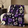 Stylish Halloween Print Flannel Throw Blanket, Soft Warm Nap Blanket for Sofa and -Conditioned Rooms, 100 150 cm, 230g, 5
