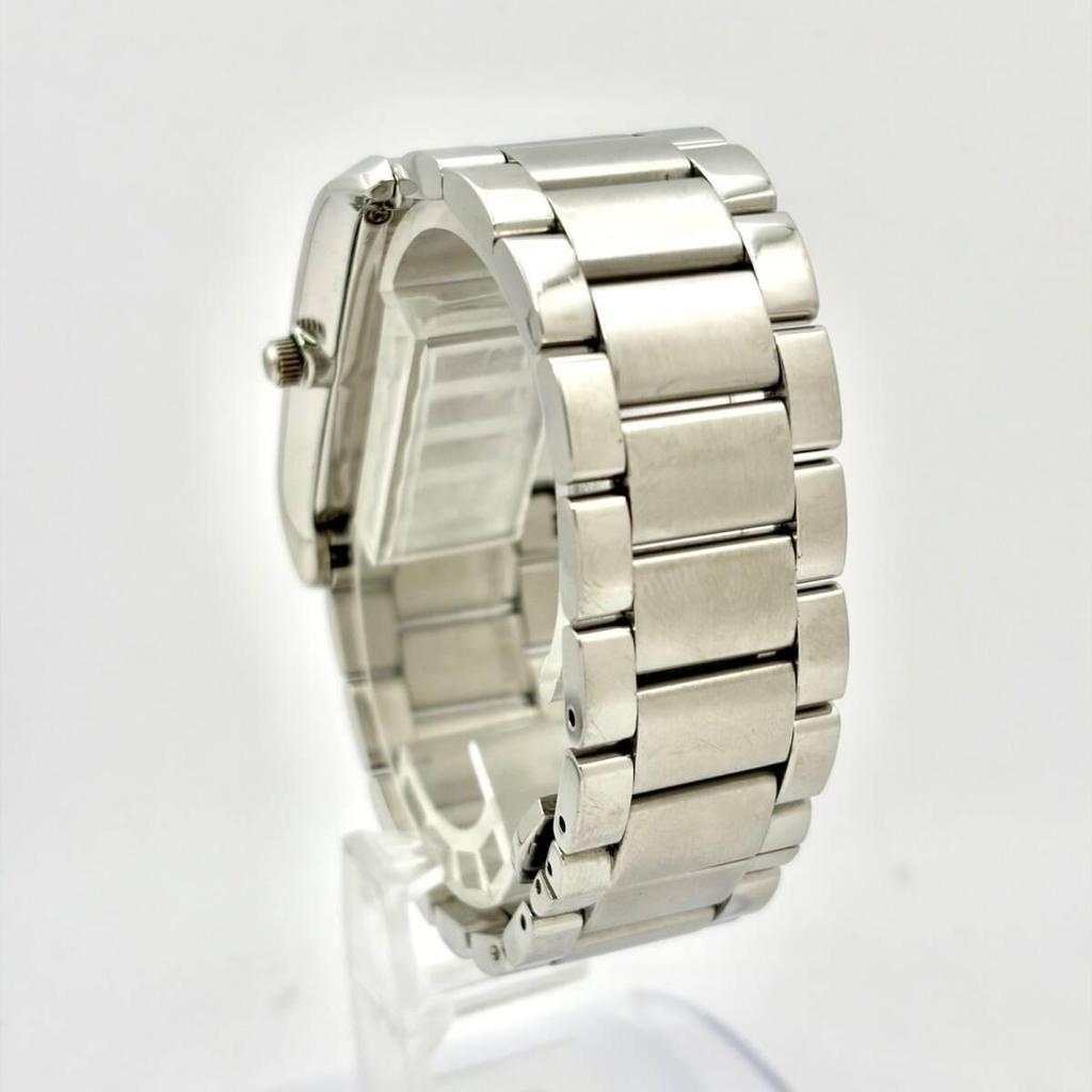 Used EMPORIO ARMANI Men's Watch Silver Rectangular AR-2036 111101 Genuine Belt