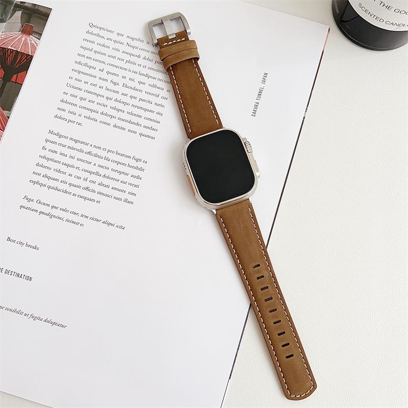 2024 Apple Watch Leather Strap - Compatible with iWatch Series 98, Fashionable Wide Genuine Leather