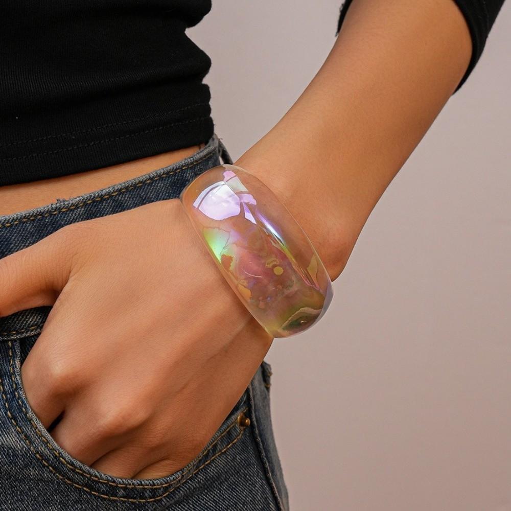 Colorful Wide Cuff Bangle Geometric Transparent Opening Bangle Jewelry Resin Bracelet  Women