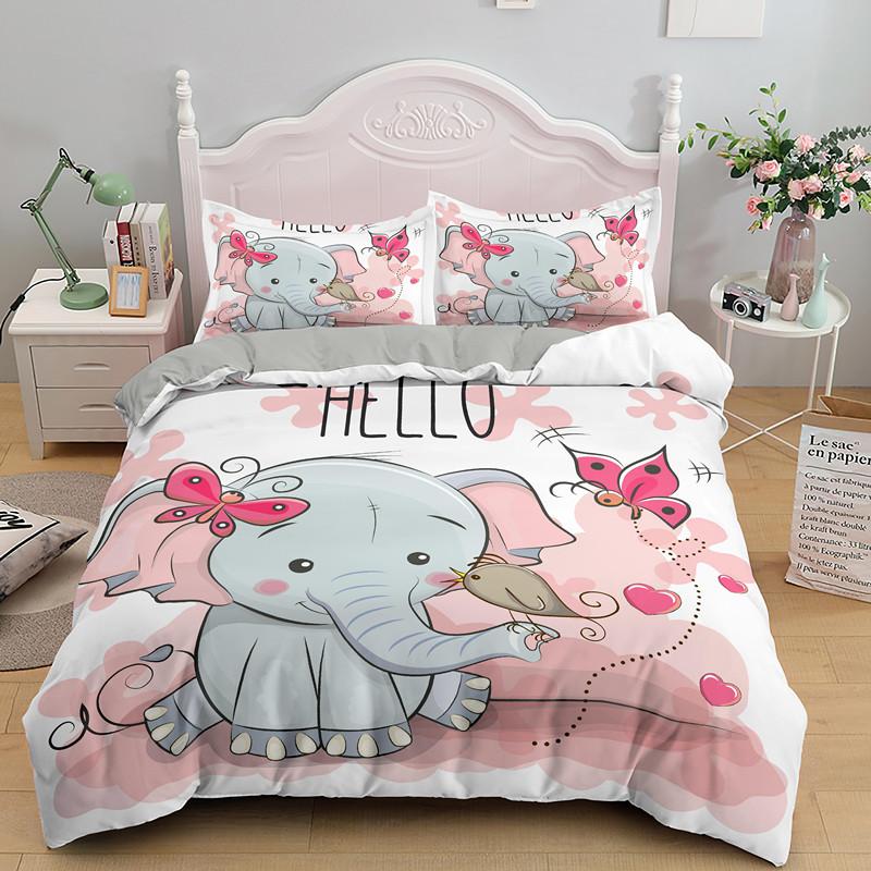 Pink Cartoon Animal King Queen Duvet Cover Kawaii Panda Pattern Bedding Set For Kids Girls Wildlife 2/3pcs Polyester Quilt Cover
