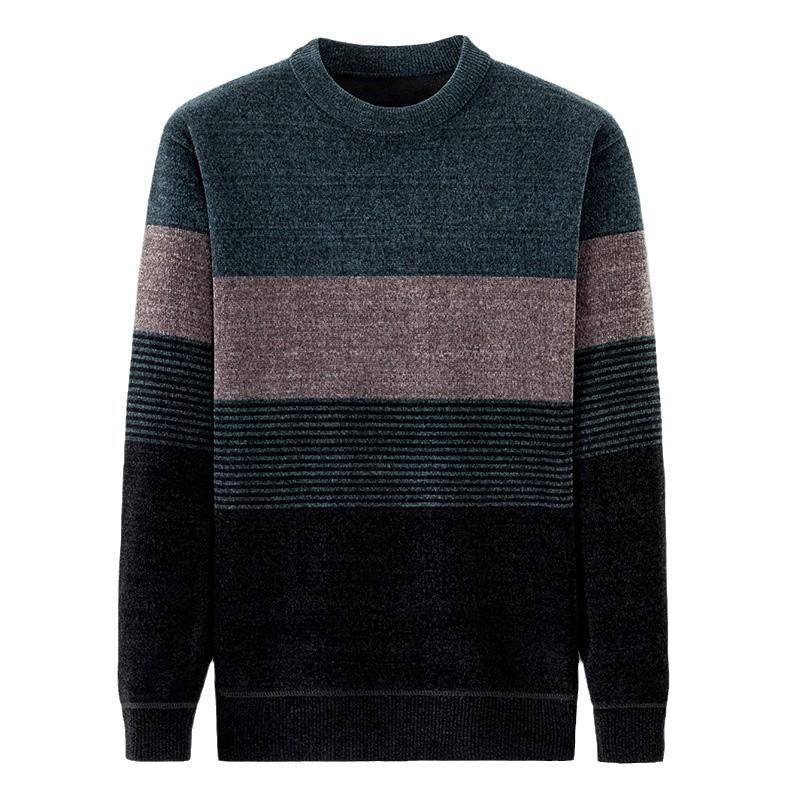 Men's Striped Knit Sweater, Casual Round Neck Pullover, Polyester, Long Sleeve for Daily and Leisure, Autumn/Winter Season, Youth and Adult Unisex Top
