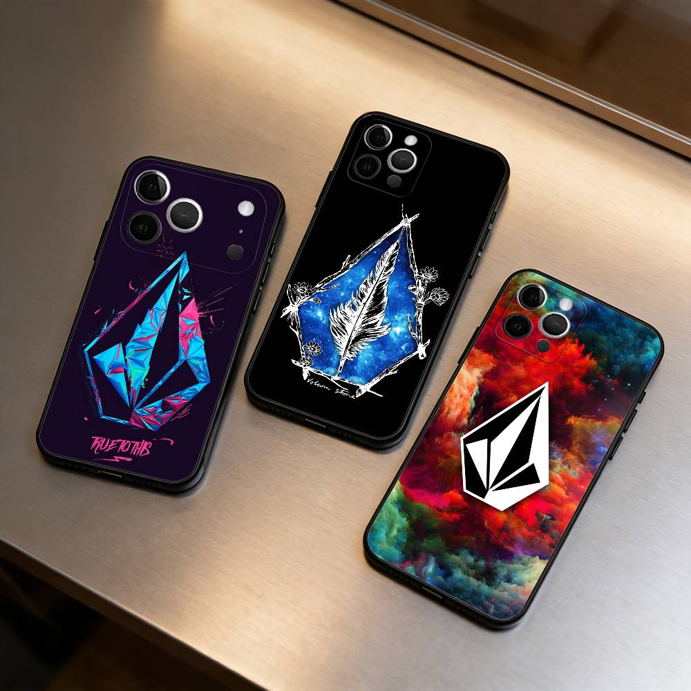 Luxury V-VOLCOMES Sport Style Soft Silicone Black Cover,Phone Case For iPhone 17,16,15,14,13,12,11 Plus,Pro Max,XS