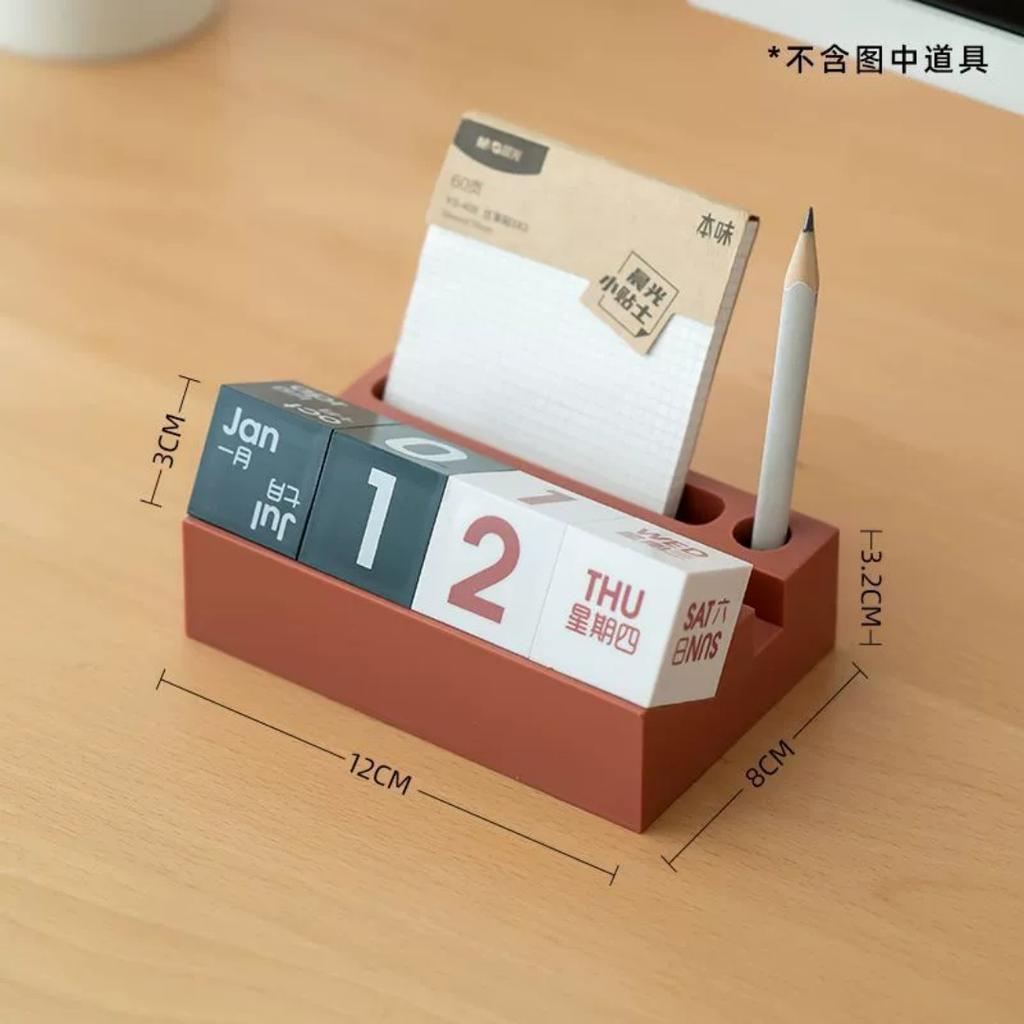 Desktop Ornament Perpetual Calendar Date Week Month DIY Square Block Office Desk Decoration Pen Phone Business Card Holder