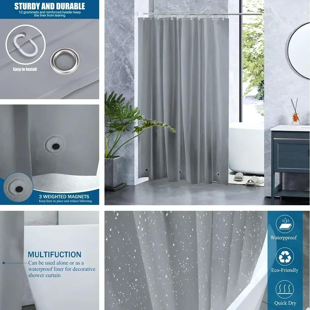Clear Shower Curtain PEVA Transparent Bathroom Liner Waterproof 180x200CM Bath Curtains Bathroom Mould Proof Curtains with Hooks